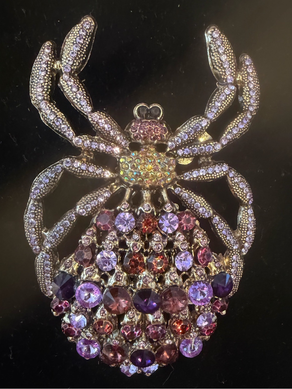Massive Vintage Sparkling Purple Crystal Spider Brooch. Kitschy, Anthropomorphic